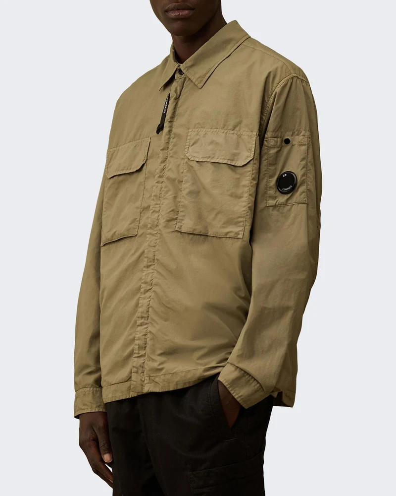 Heren Lens Zipped Overshirt Bruin