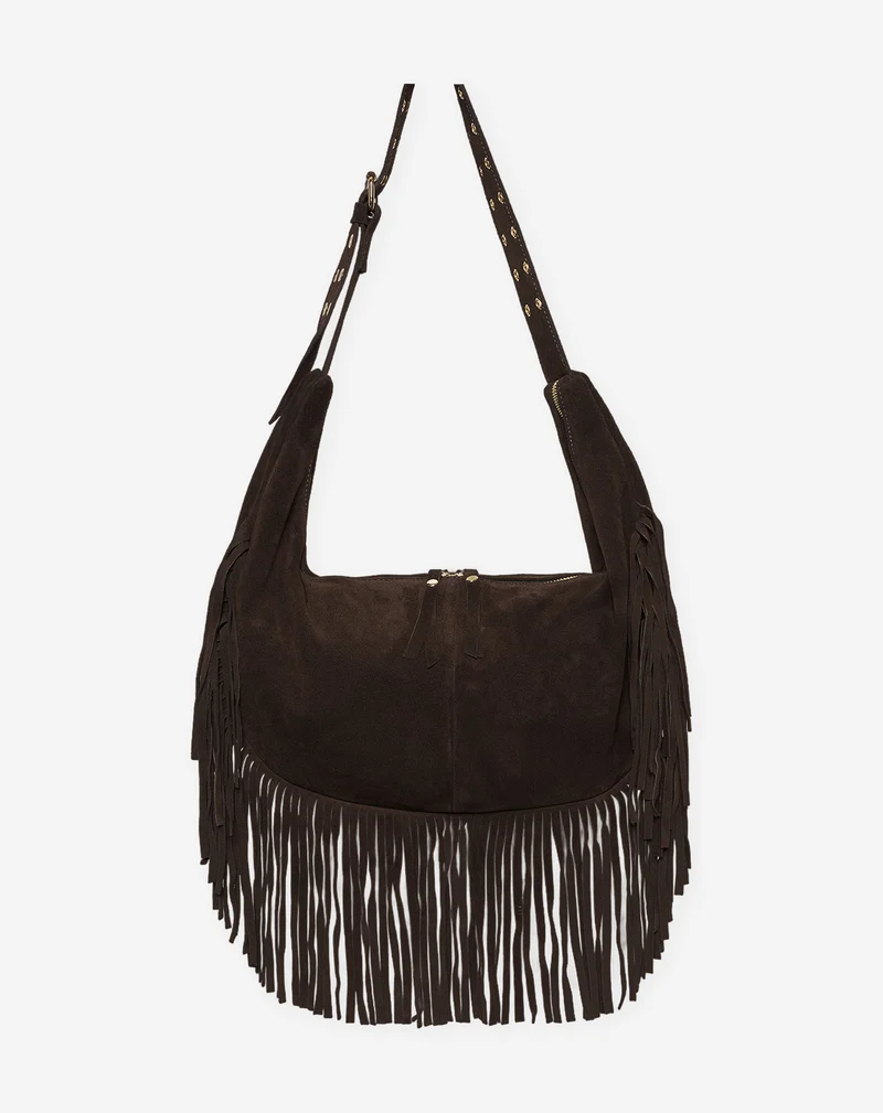 LIVIA FRINGE SUEDE BAG CHOCOLADEBRUIN