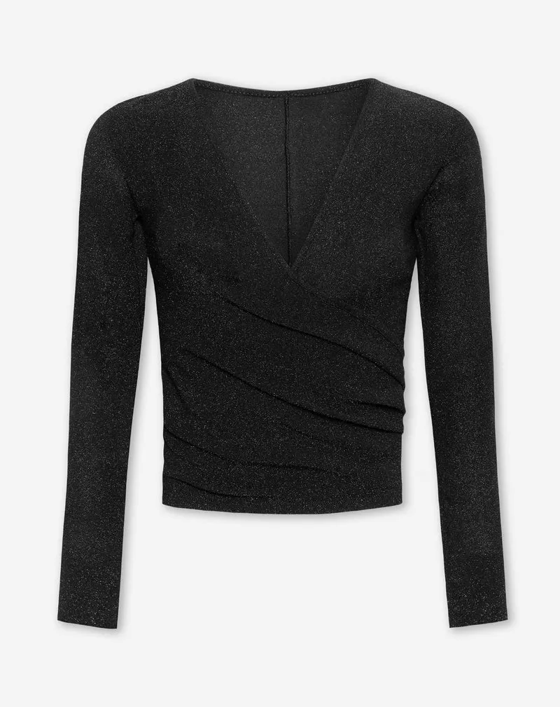 MARY GLITTER WRAP TOP ZWART