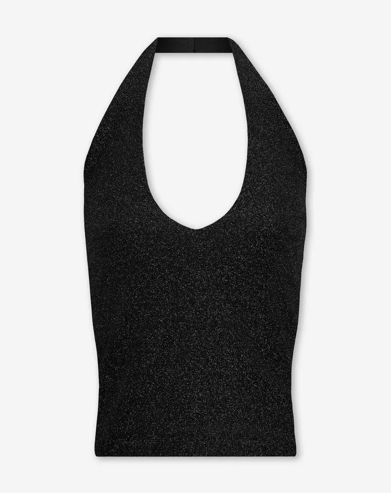 GLITTER HALTER TOP ZWART