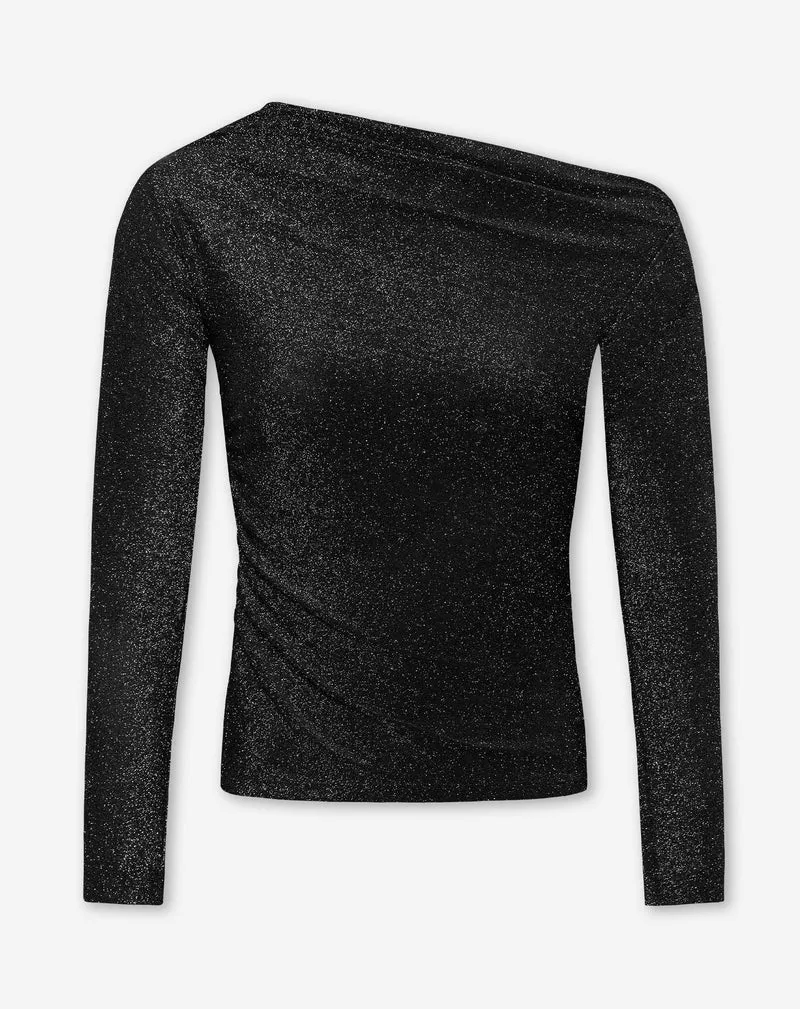 GLITTER ONE SHOULDER TOP ZWART