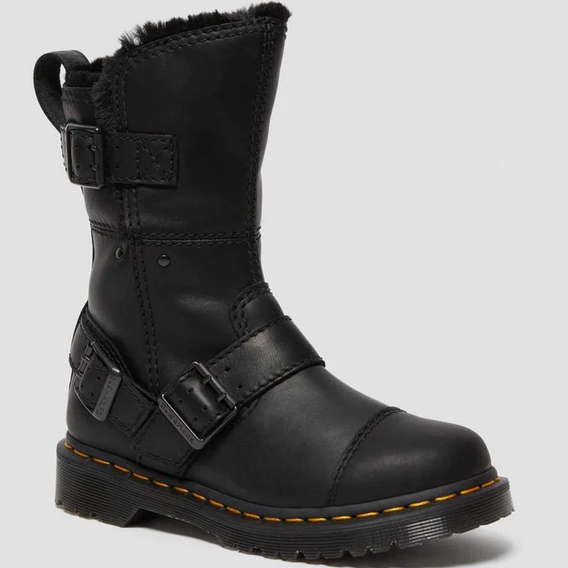 Dr Martens Dames Kristy Mid kunstbont gevoerde leren laars - zwart