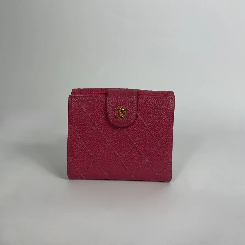 Chanel Caviar Quilted Compact Flap Wallet Pink