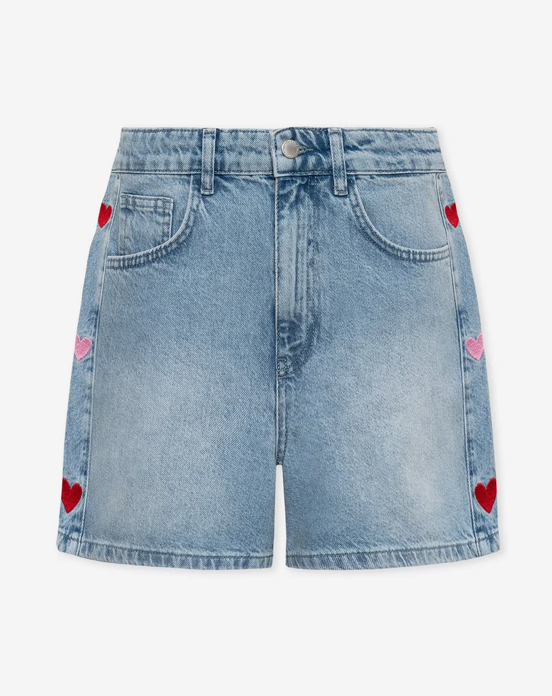 SIDE HEART DENIM MOM SHORT ROOD ROZE