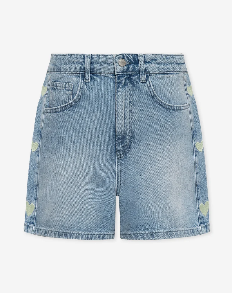 SIDE HEART DENIM MOM SHORT PISTACHE