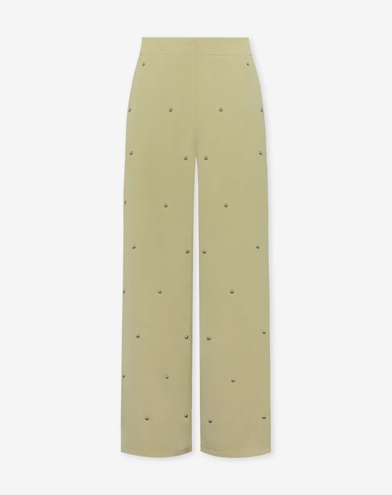 FLO BUBBLE STUD STRAIGHT LEG PANTALON PETITE LICHT OLIJFGROEN