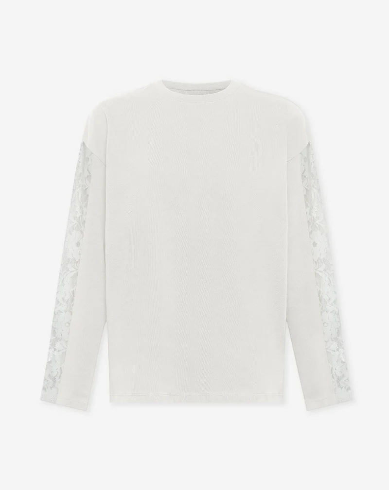 LACE INSERT LONG SLEEVE TEE CRÈME