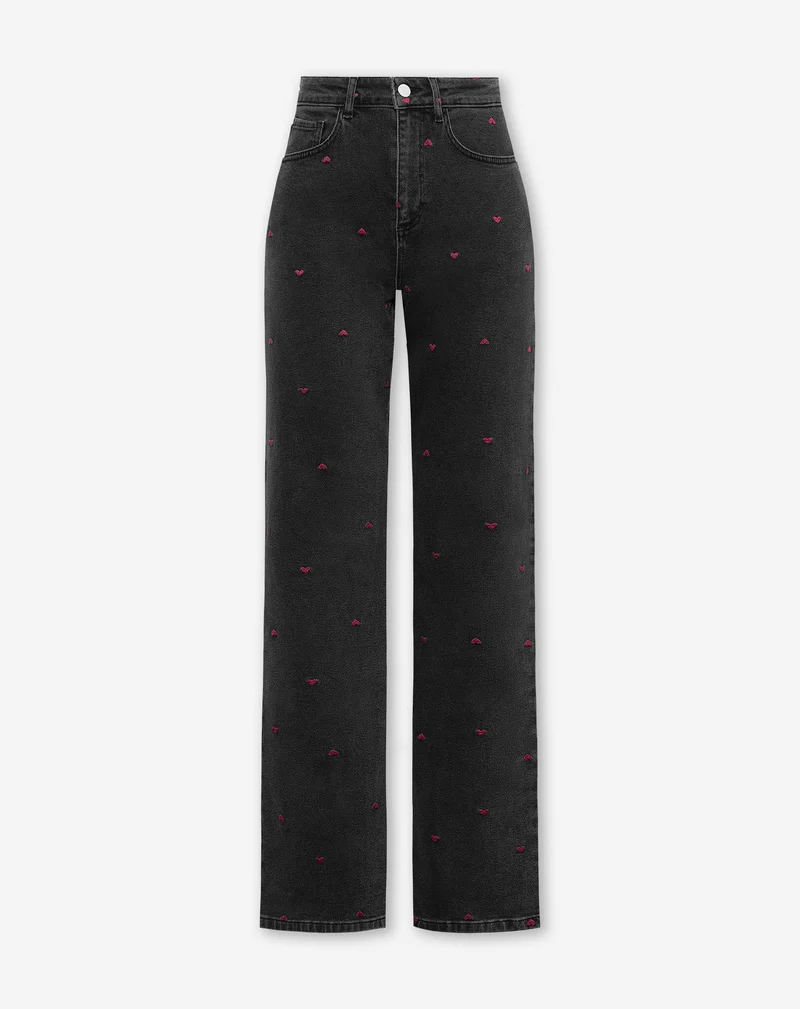 HEART BOOTCUT JEANS DONKERGRIJS BURGUNDY