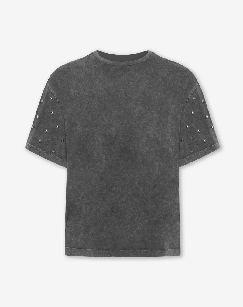 BOLD STUDS SLEEVE OVERSIZED TEE ACID GRIJS