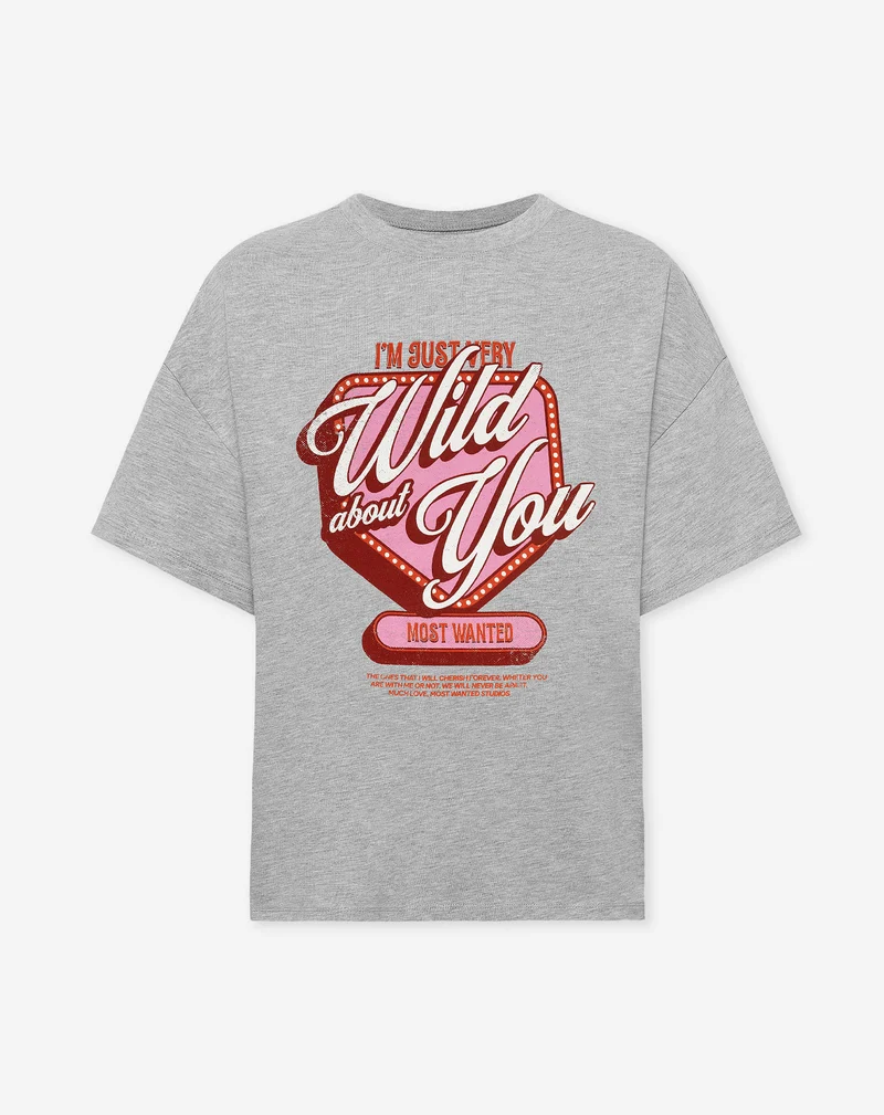 WILD ABOUT YOU OVERSIZED TEE GRIJS MELANGE