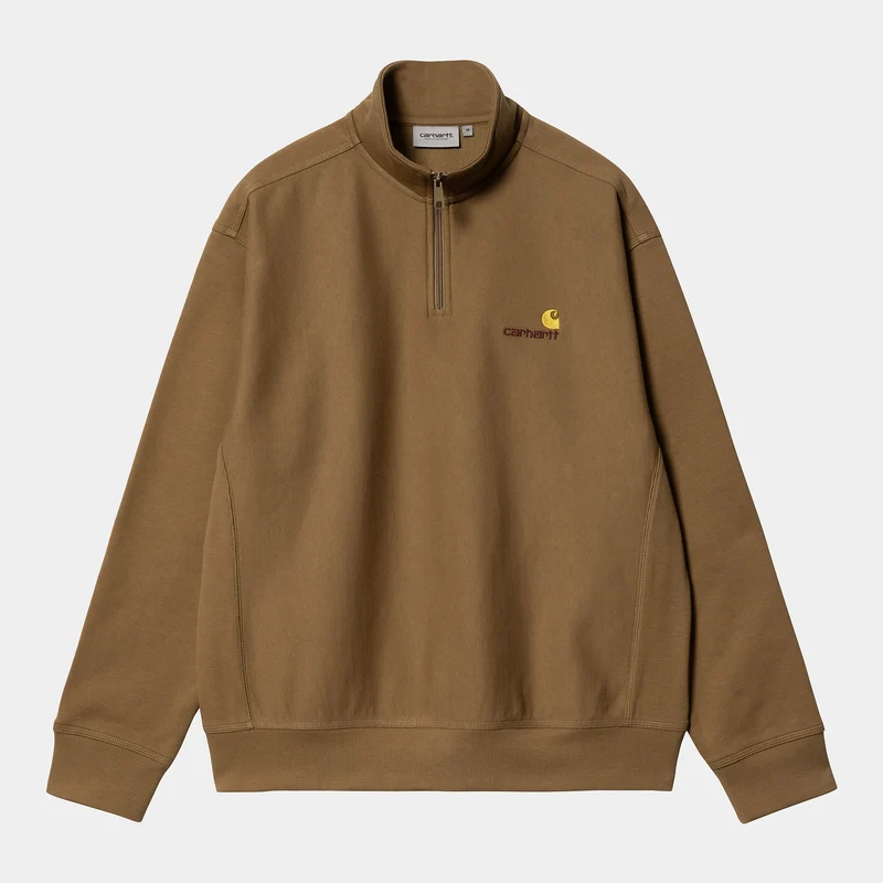 Carhartt WIP Heren halve rits American Script Sweattop - Hamilton Bruin