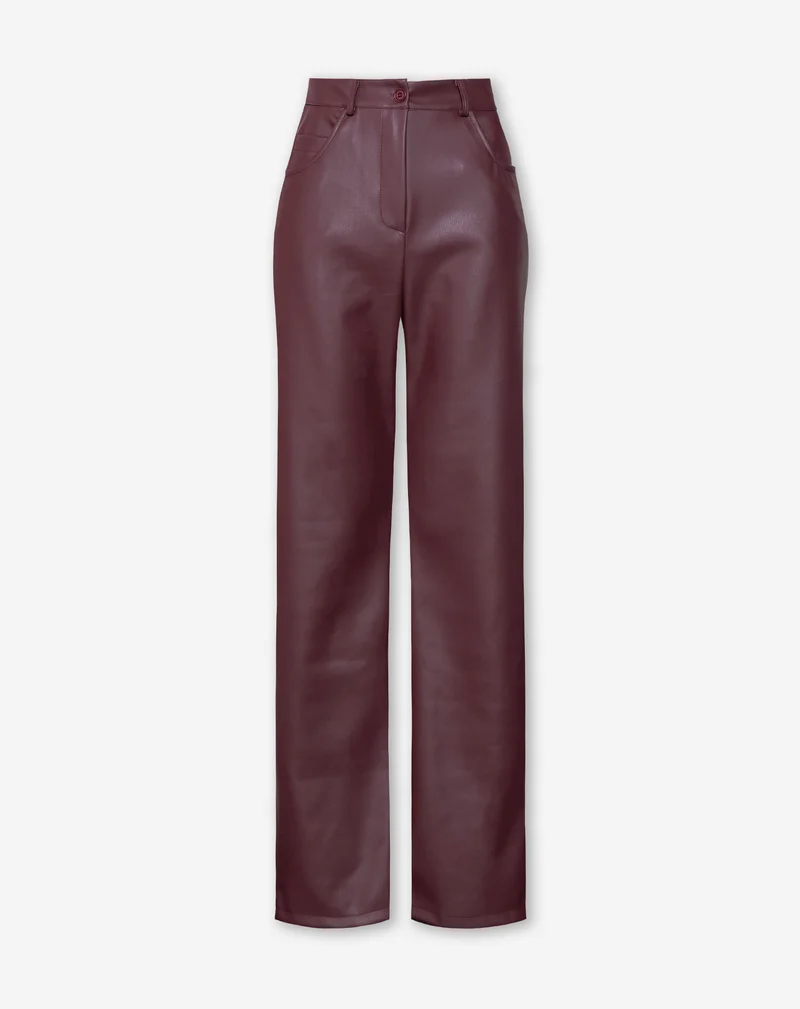 LEATHER STRAIGHT LEG PANTS TALL BURGUNDY