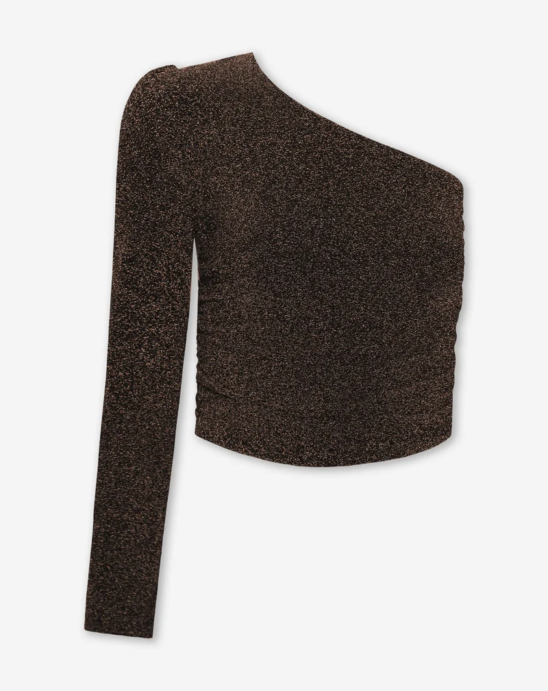 JOANY GLITTER ONE SLEEVE TOP BRUIN