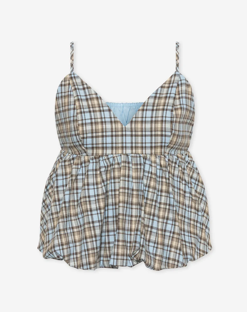CYRA TOP BLAUW CHECK