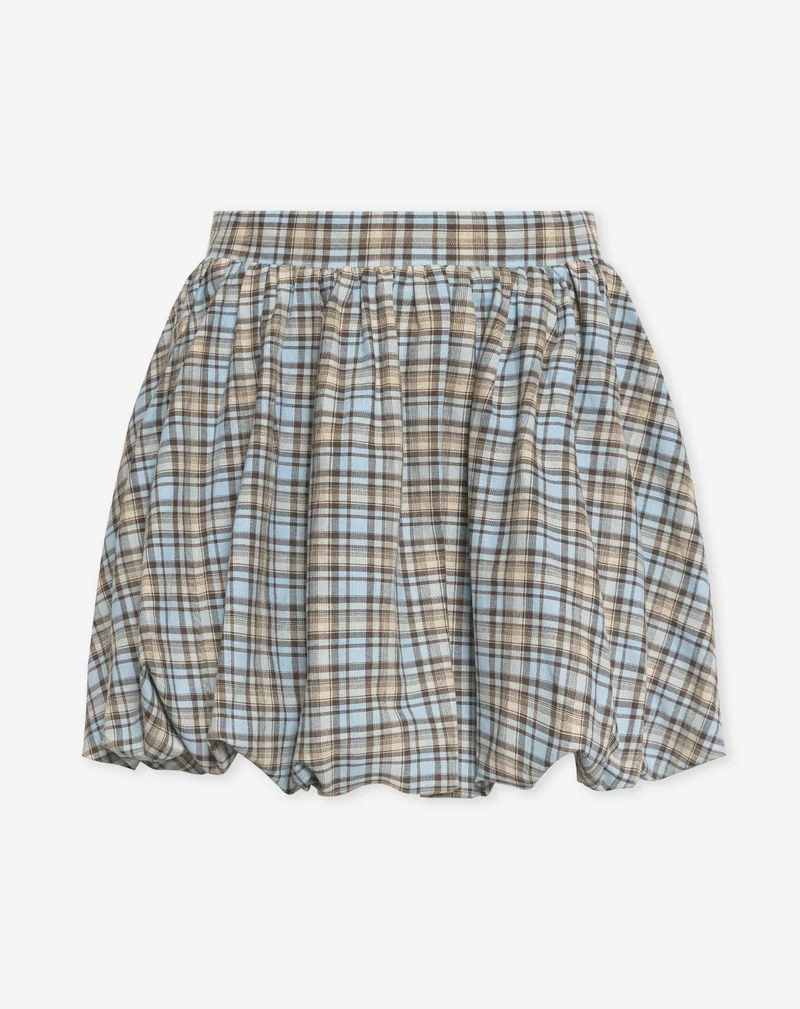 CYRA BALLOON SKIRT BLAUW CHECK