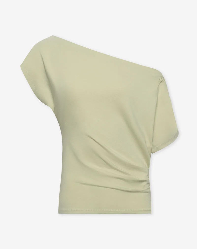 OFF SHOULDER PLEAT TOP PISTACHE