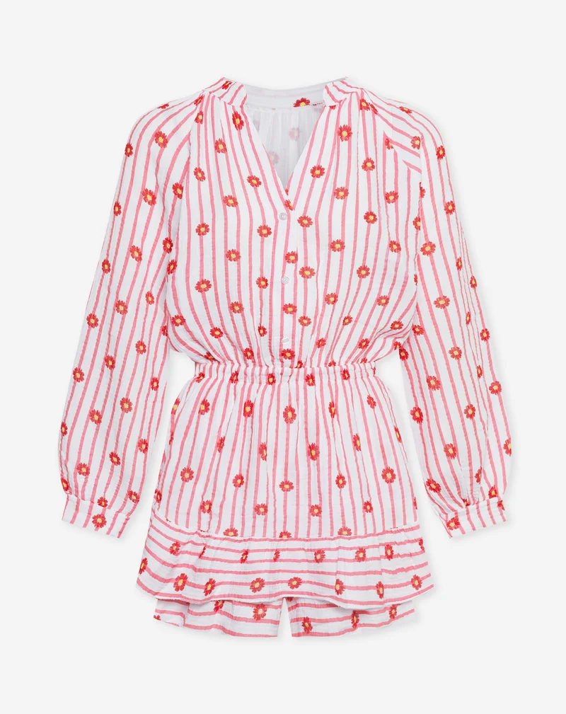 FLOWER STRIPE MOUSSELINE PLAYSUIT ROZE