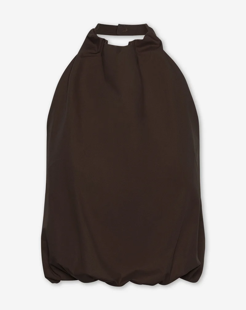 ROBIN COTTON HALTER BUBBLE HEM TOP DONKERBRUIN