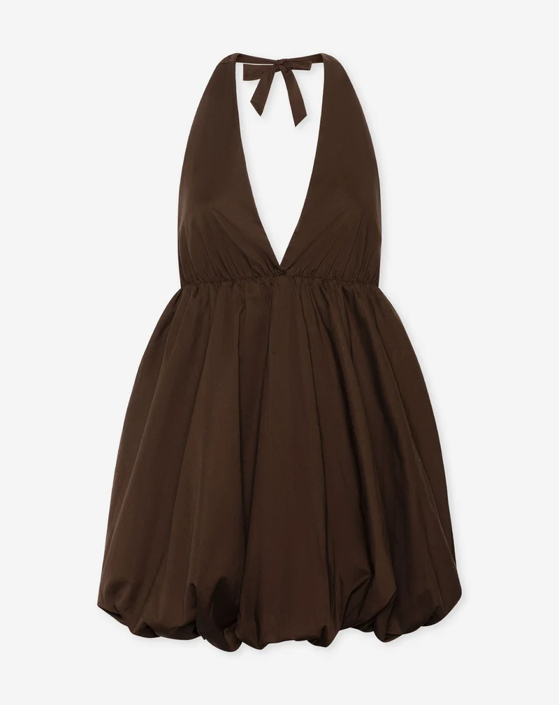 TYRA COTTON HALTER DRESS BRUIN