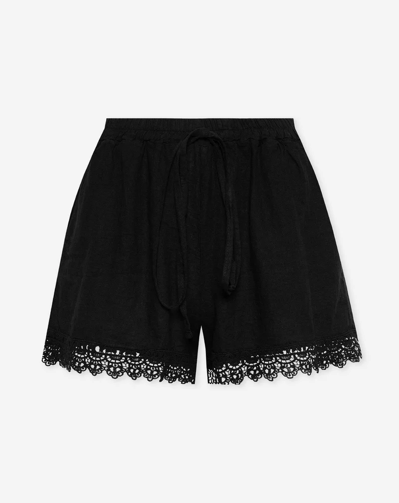CARMEN LACE LINEN SHORTS ZWART