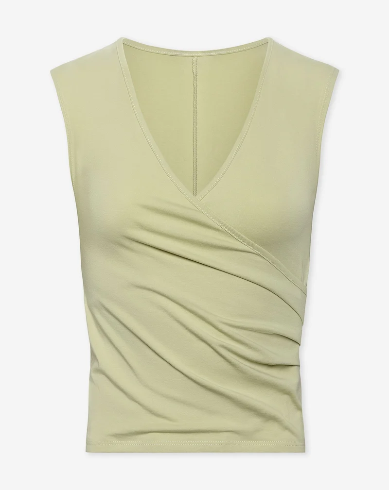 TAMAR WRAP CAP SLEEVE TOP LICHT OLIJFGROEN