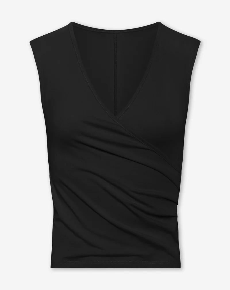 TAMAR WRAP CAP SLEEVE TOP ZWART