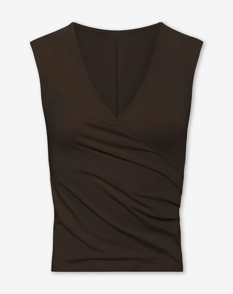 TAMAR WRAP CAP SLEEVE TOP DONKERBRUIN