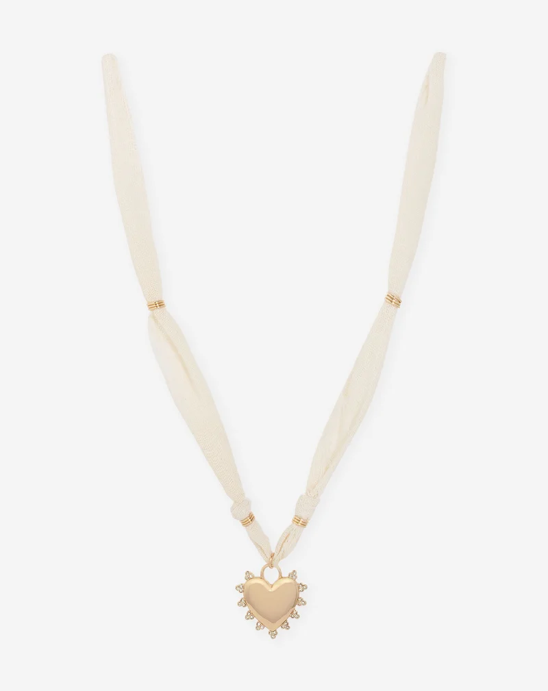 LINEN HEART CORD NECKLACE BEIGE