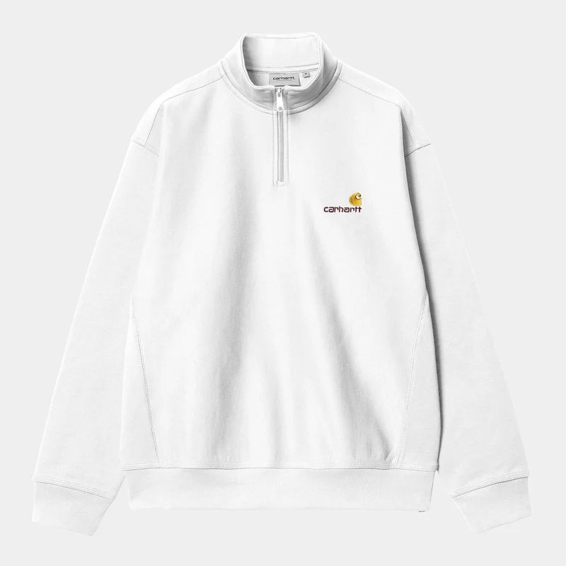 Carhartt WIP Heren halve rits American Script Sweatshirt - Wit