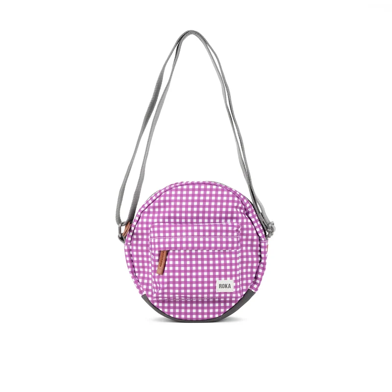 ROKA Paddington B Paarse Gingham Kleine Tas van Gerecycled Canvas
