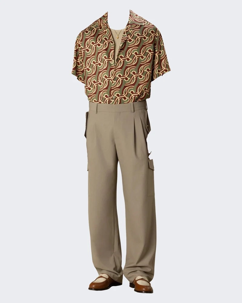 Heren Viscose Chain Link Monogram Shirt Zwart