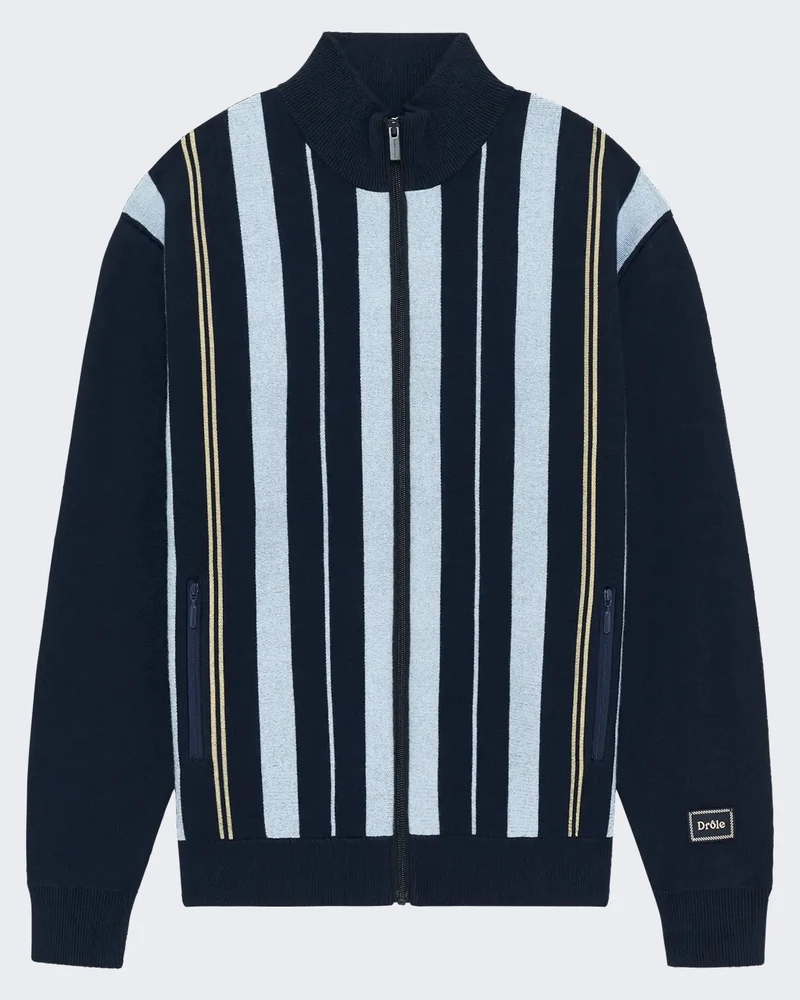 Heren Striped Zipped Knit Jacket Blauw