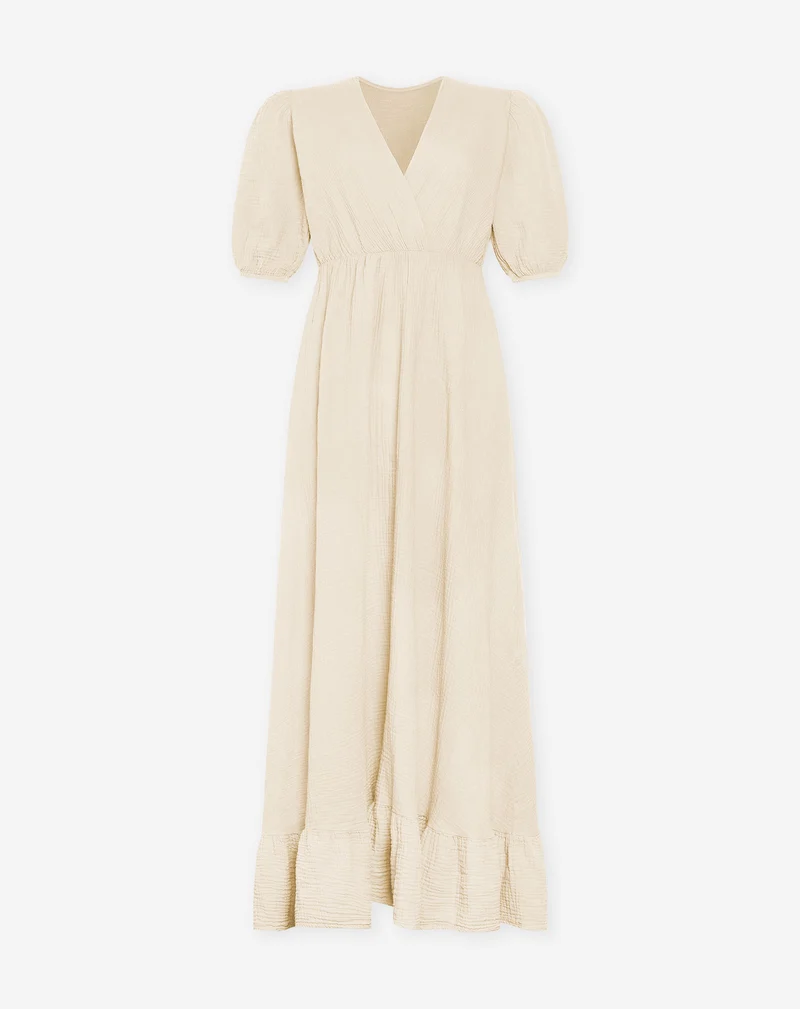 MOUSSELINE MAXI SHORT SLEEVE DRESS ZAND