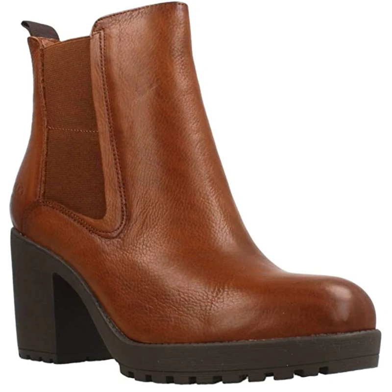 Carmela Leren dames enkellaars - Camel
