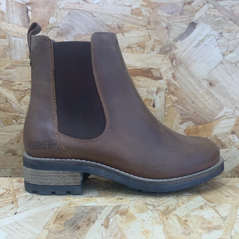 Oak & Hyde Damesbrug Chelsea Leren enkellaarsjes - Donkerbruin