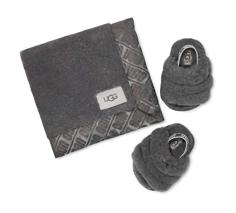 UGG Baby Fluff Yeah Slide en Lovely Blanket Set - Houtskool