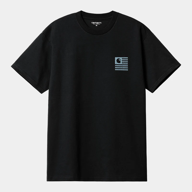 Carhartt WIP Heren T-shirt met korte mouwen en label met staatsvlag - zwart