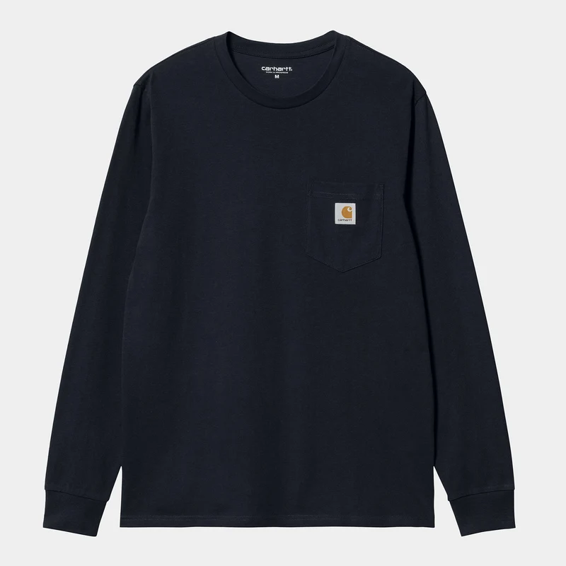 Carhartt WIP Heren T-shirt met lange mouwen en zak - Donker Marine