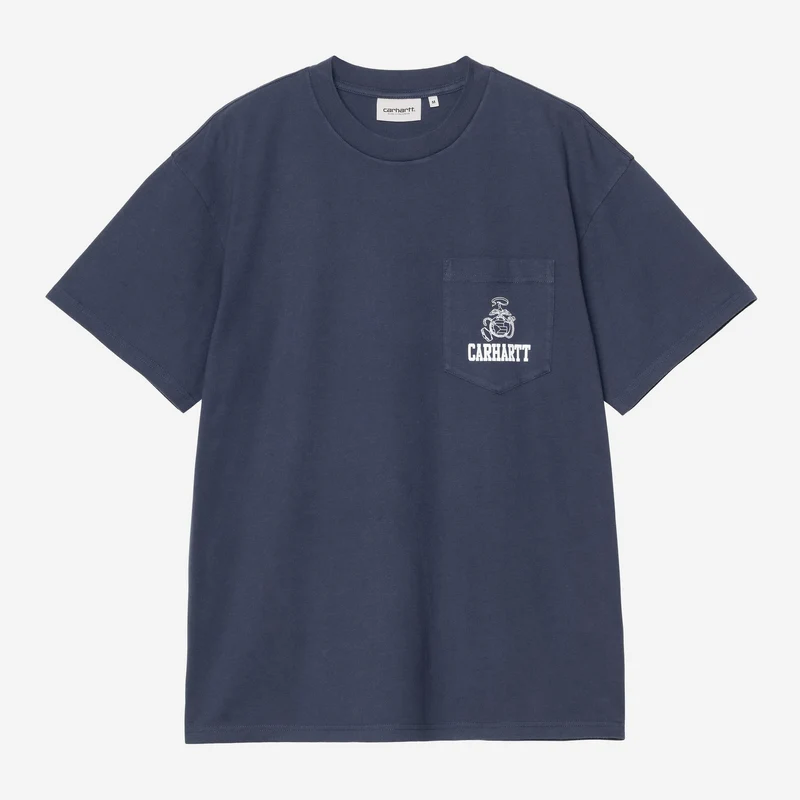 Carhartt WIP Pond Corps T-shirt met borstzak voor heren | Blauw, zware stonewash