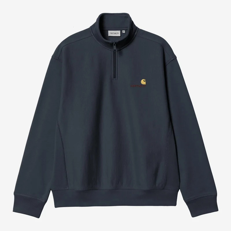 Carhartt WIP Heren halve rits American Script Sweatshirt | Deep Night