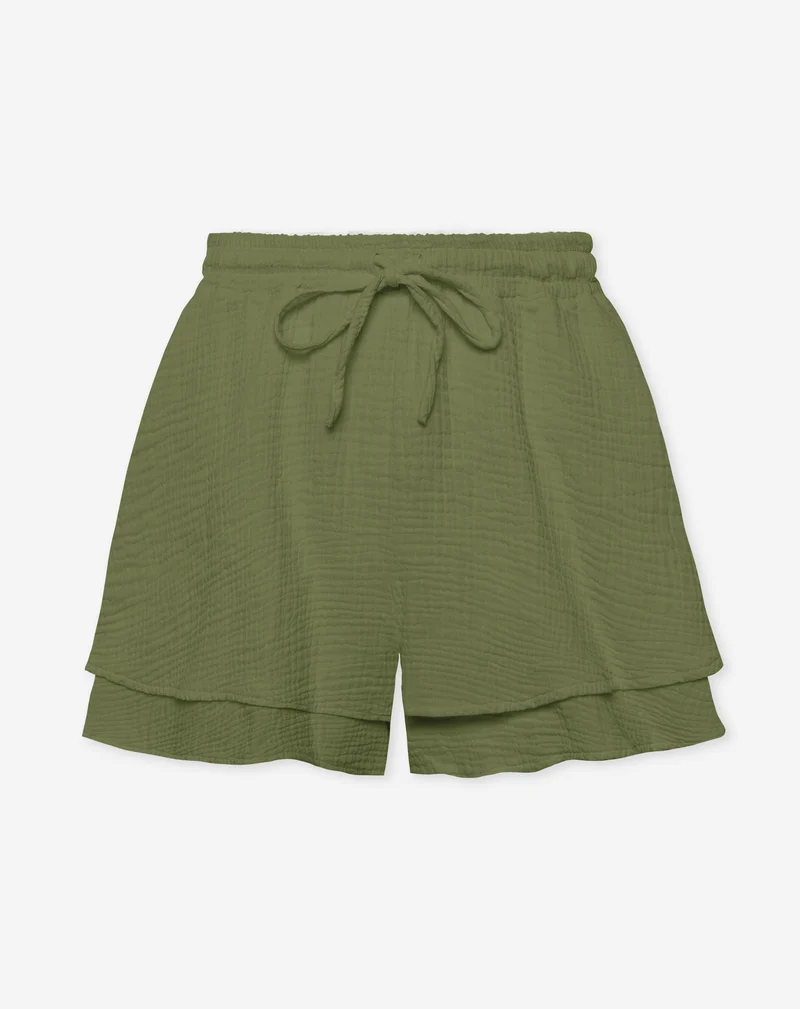 TARA MOUSSELINE SHORTS OLIJFGROEN