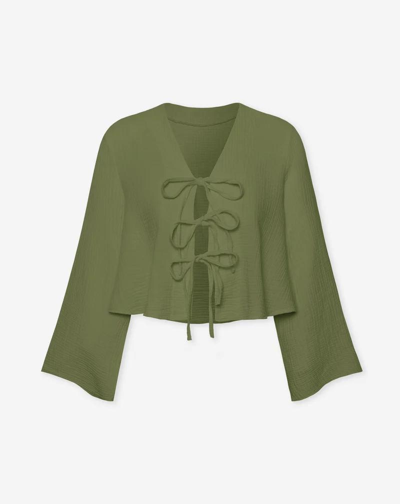 TARA MOUSSELINE TOP OLIJFGROEN