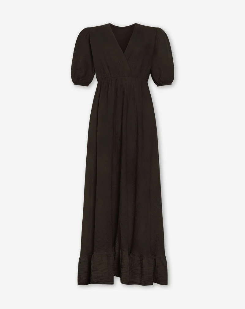 MOUSSELINE MAXI SHORT SLEEVE DRESS BRUIN
