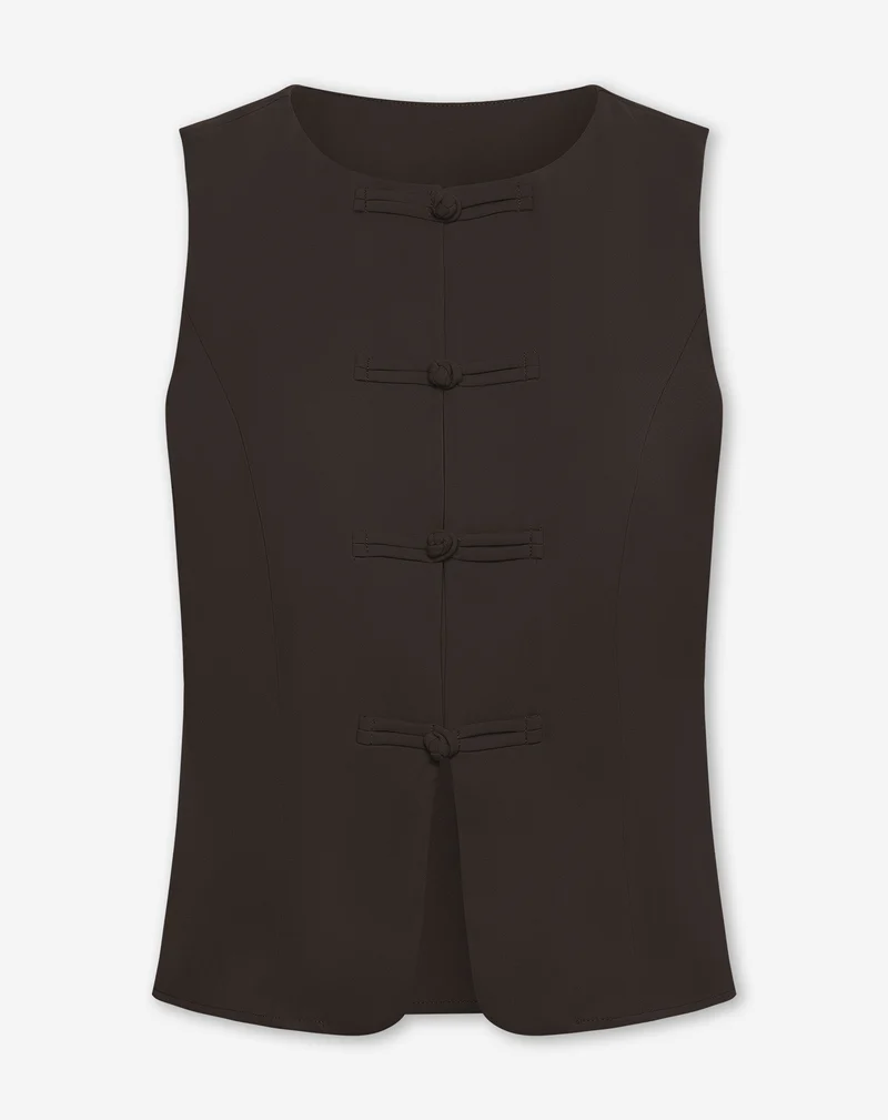 FLYNN MANDARIN GILET DONKERBRUIN