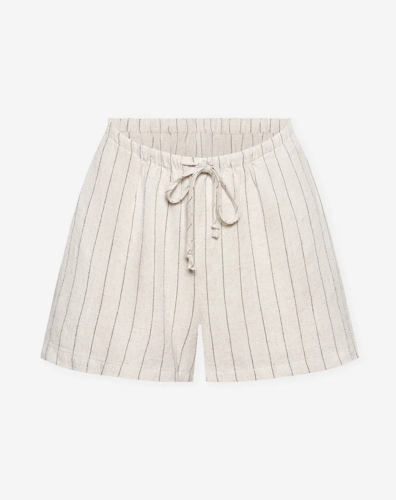 RHODE LINEN PULL ON SHORTS MATERNITY PIN STRIPE BEIGE