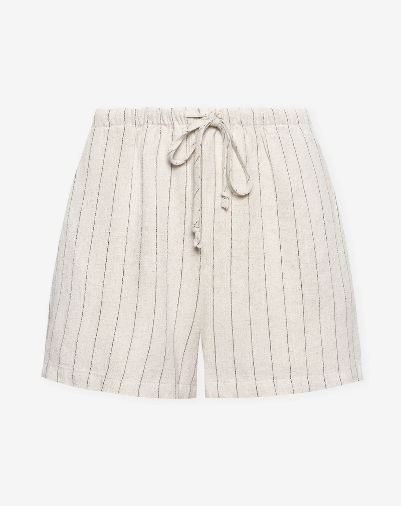 RHODE LINEN PULL ON SHORTS PIN STRIPE BEIGE