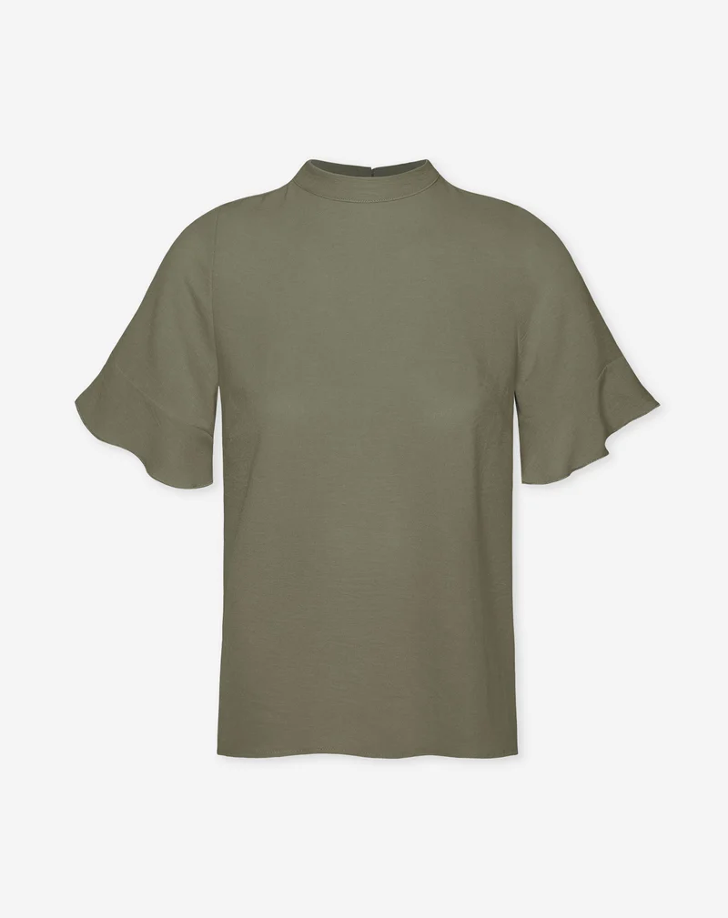 JULIE RUFFLE TOP LICHT OLIJFGROEN