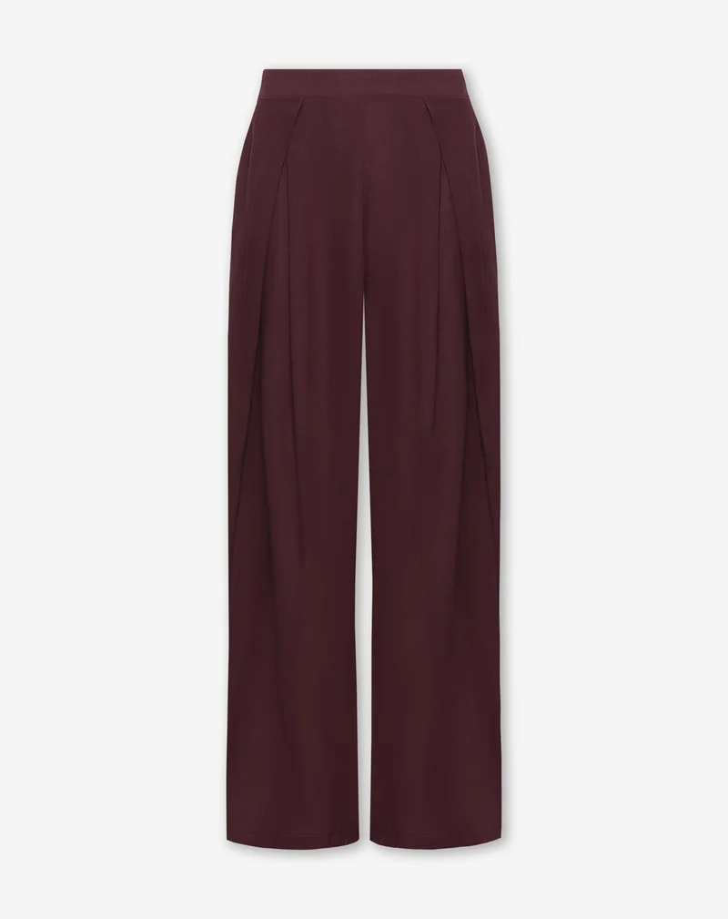 RAY LINEN PLEATED WIDE LEG PANTS DONKER BURGUNDY