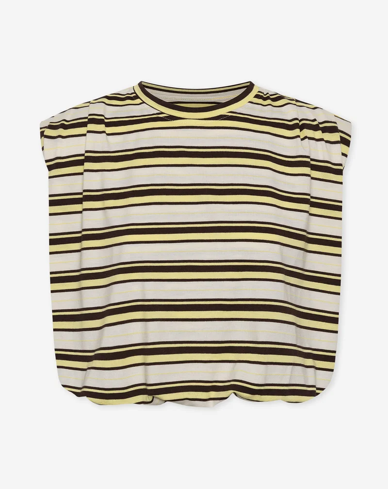 STRIPE PADDED SHOULDER BUBBLE HEM TEE BOTERGEEL