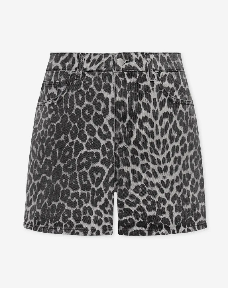 LEOPARD MOM DENIM SHORT GRIJS